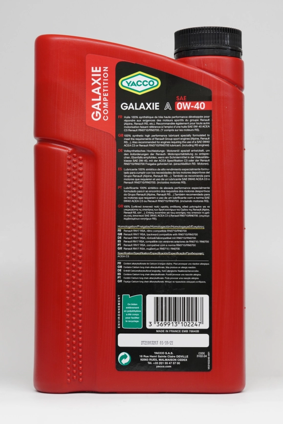 Моторное масло Yacco GALAXIE™ A SAE 0W-40 (3102) 2 л фото 2