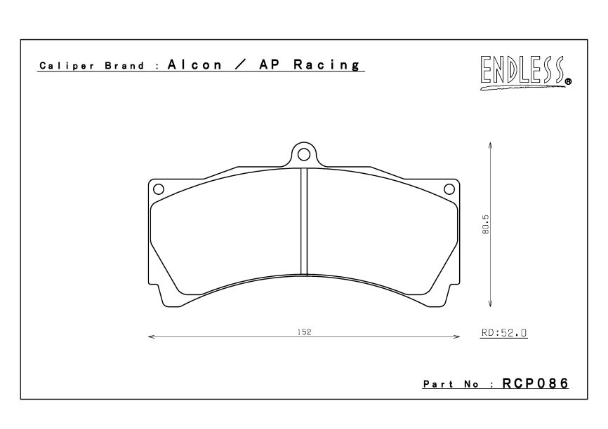 Тормозные колодки Endless ME20 RCP086 18mm AP Racing/Proma 6pot фото 3