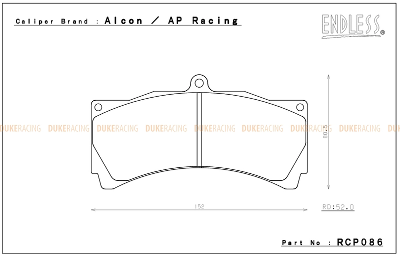 Тормозные колодки Endless ME20 RCP086 18mm AP Racing/Proma 6pot фото 2
