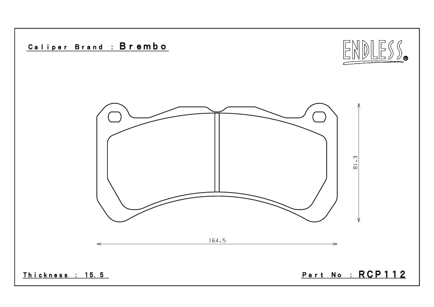 Тормозные колодки Endless RCP112 MX72 15,5 mm Lexus IS-F, Subaru GRB Spec C 6pot, предние фото 1